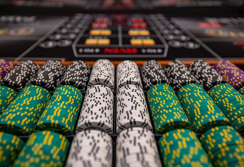 Chips on the table in the gaming lounge