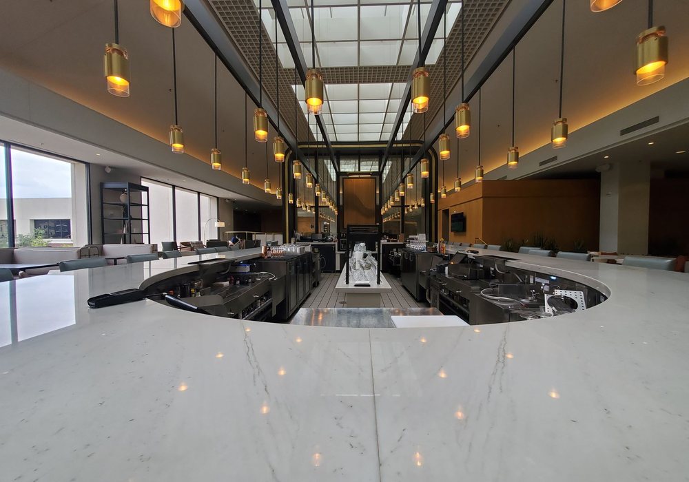 The marble bar at The Copper Lantern
