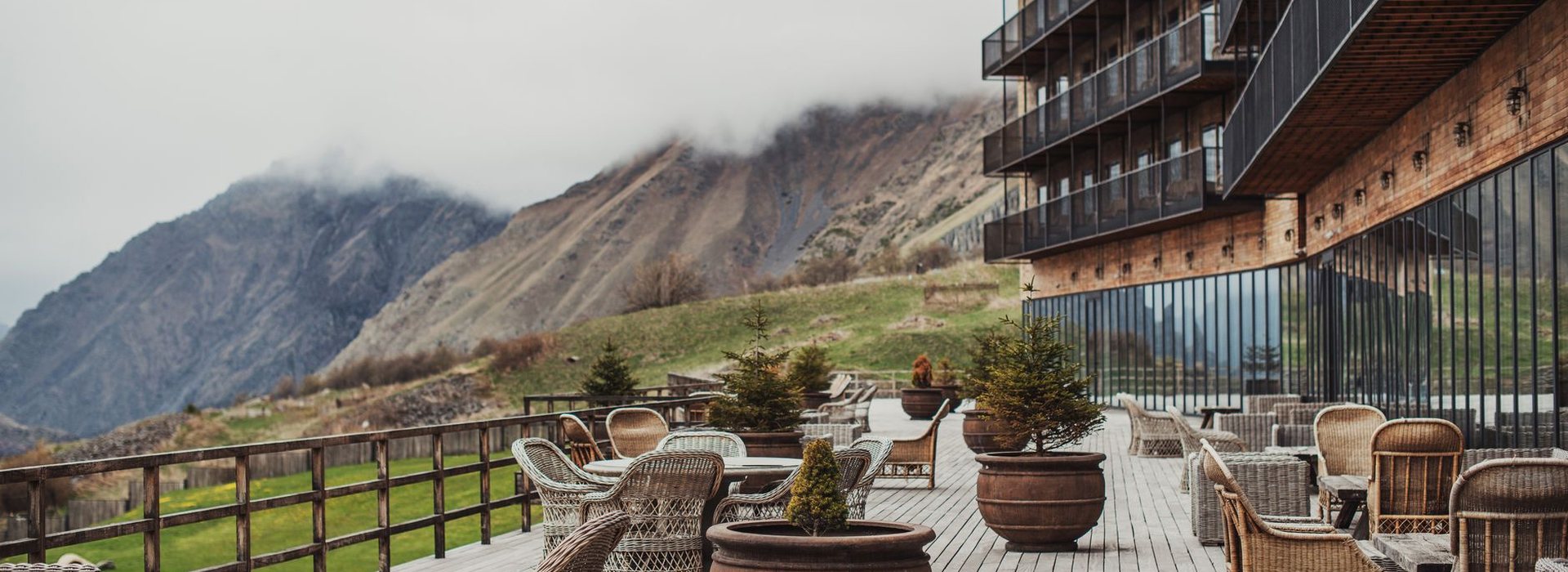 The terrace at Greenwynd looking out to the mountains