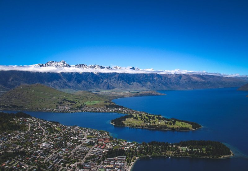 Queenstown and Lake Wakatipu with The Remarkables beyond
